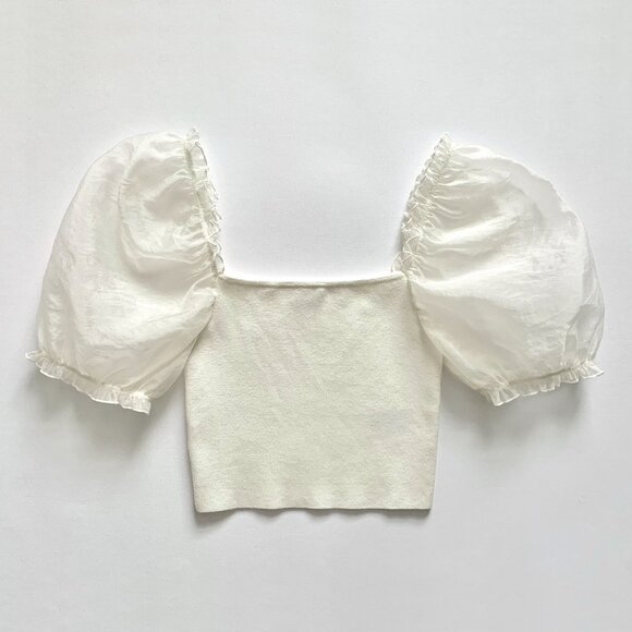 Wilfred Crop Top Sheer Puff Statement Sleeves Dollette Balletcore Fairy Lolita - Picture 5 of 14